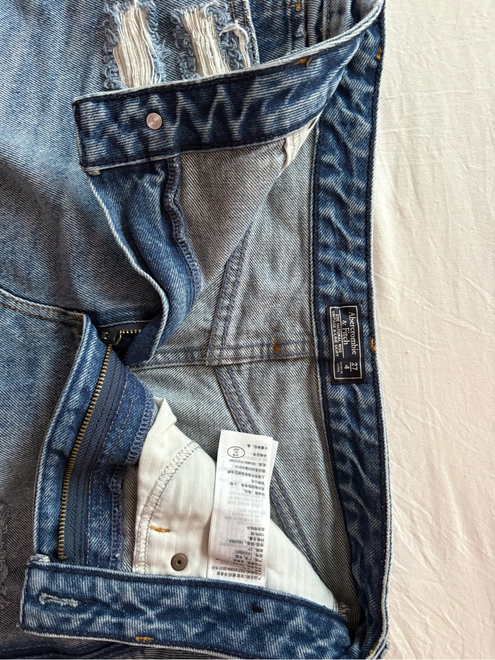 Abercrombie & Fitch Light Blue Distressed Denim Mini Skirt - Picture 3 of 3